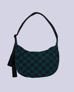 BAGGU - Medium Nylon Crescent Bag Navy Green Check