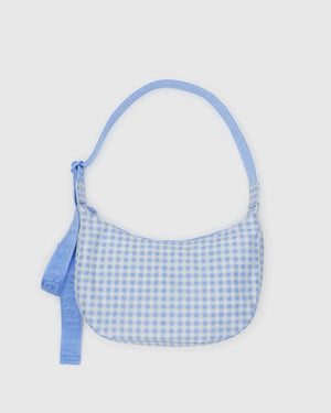 BAGGU - Medium Nylon Crescent Bag Light Blue Gingham