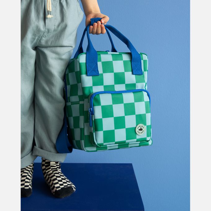Studio Ditte -  Green-blue blocks backpack - small