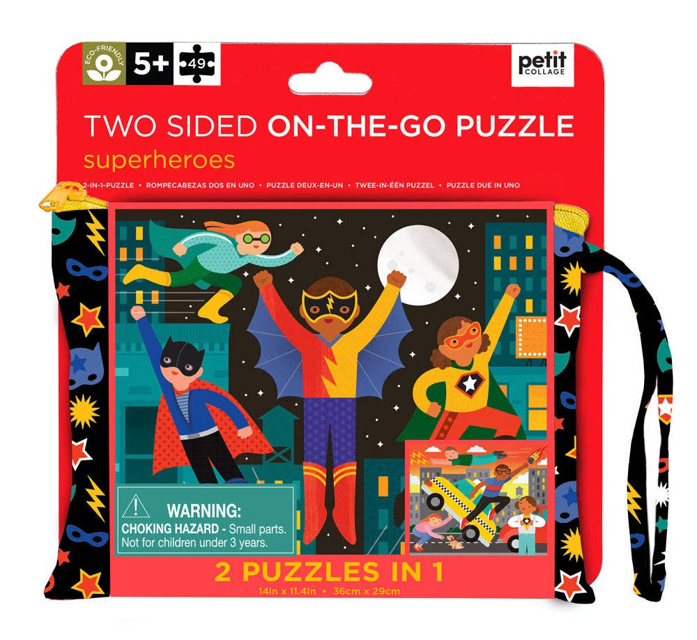 Petit Collage - 2 Sided On-The-Go Puzzle Superheroes