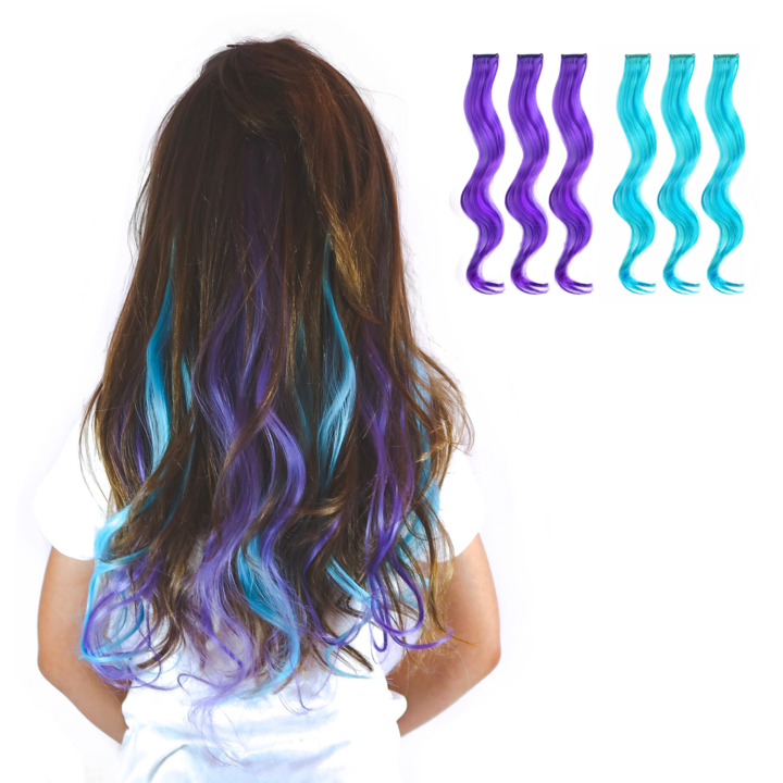 Magic Manes - Jellybean Purple and Aqua Curls Clip-in Hair Extension